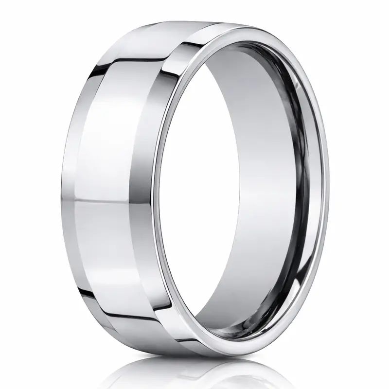 18K White Gold Beveled-Edge Designer Wedding Ring – 6Mm Luxury Fit 1