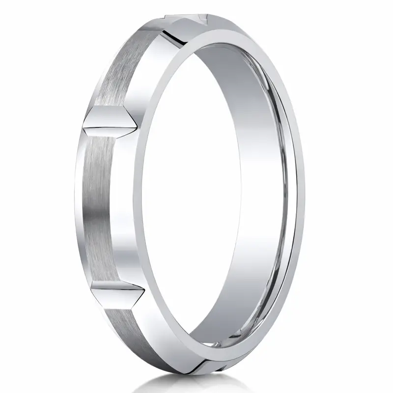 5Mm Satin Cobalt Chrome Men'S Wedding Ring With Vertical Notch Detailing 1