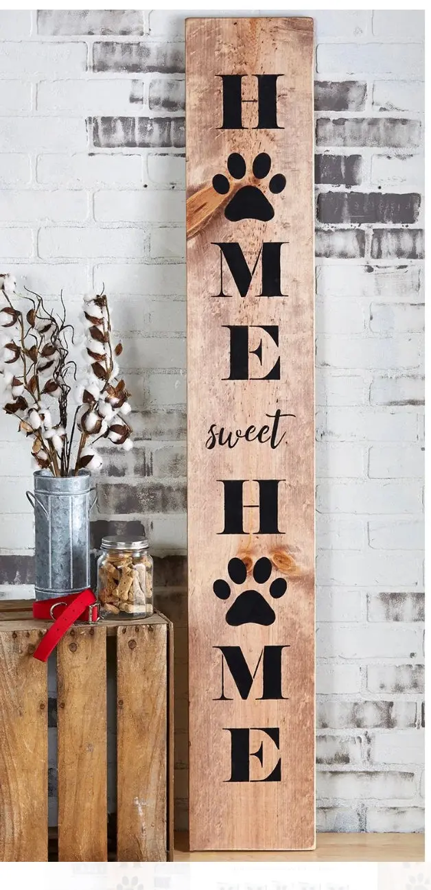 6-Foot 'Home Sweet Home' Wooden Sign With Paw Print 1