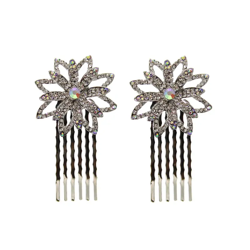 Ab Crystal Flower Hair Combs Set 1