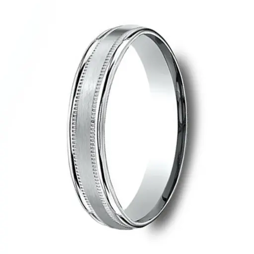 Alden Men'S 4.5Mm Satin-Finish 14K White Gold Wedding Band With Milgrain Borders 1