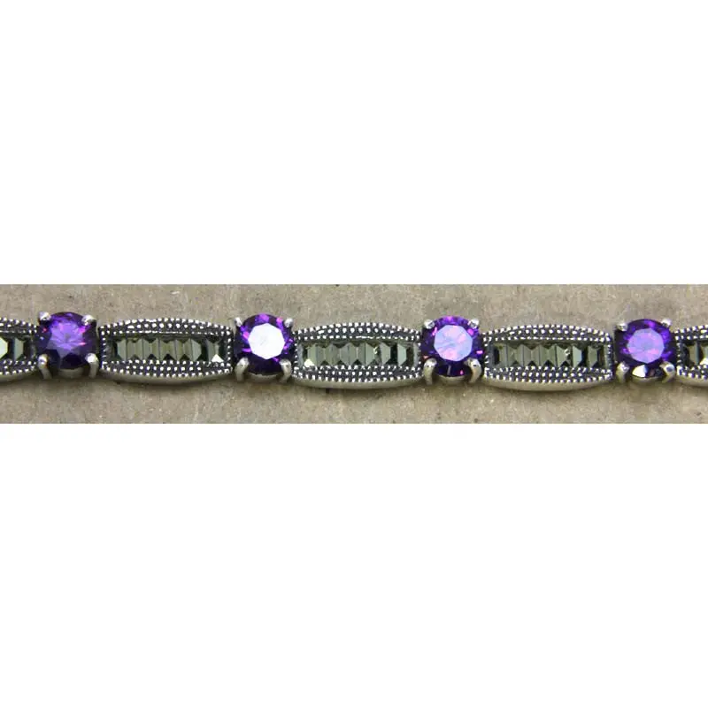 Amethyst And Marcasite Tennis Bracelet In Sterling Silver 1