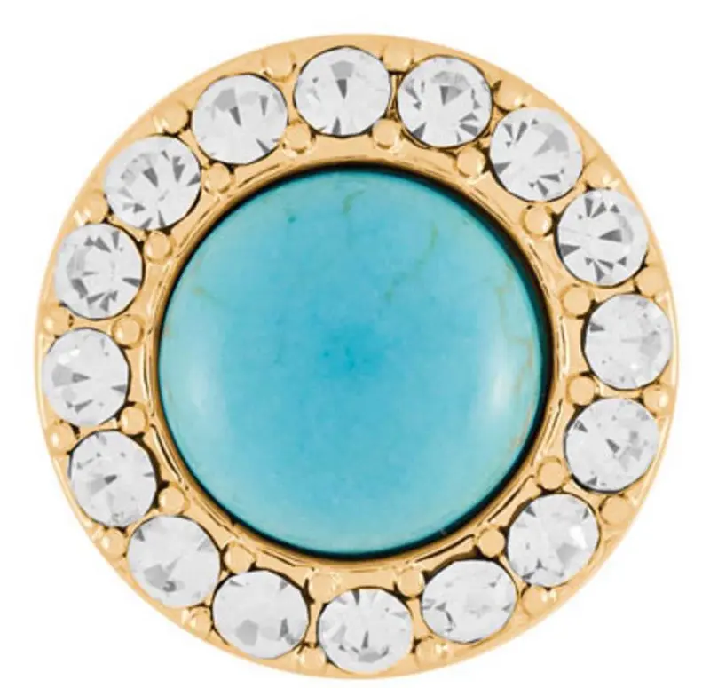 Antique Gold Ginger Snap Button With Turquoise And Clear Crystals 1
