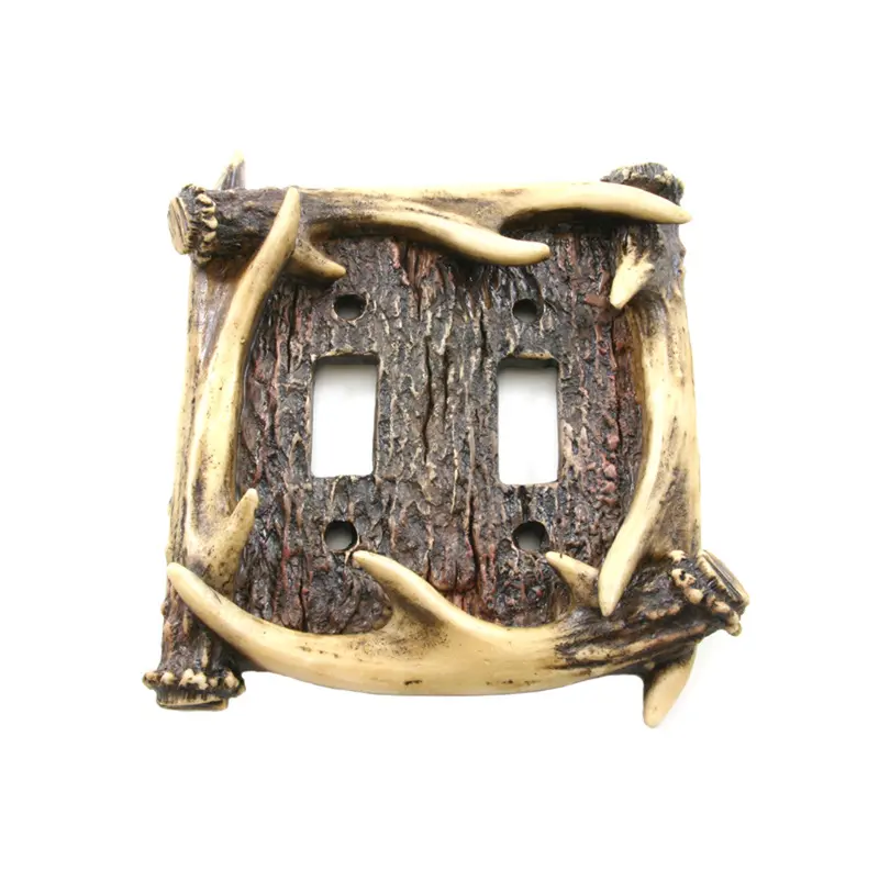 Antler-Style Double Electrical Outlet Cover - Rustic Wall Plate 1