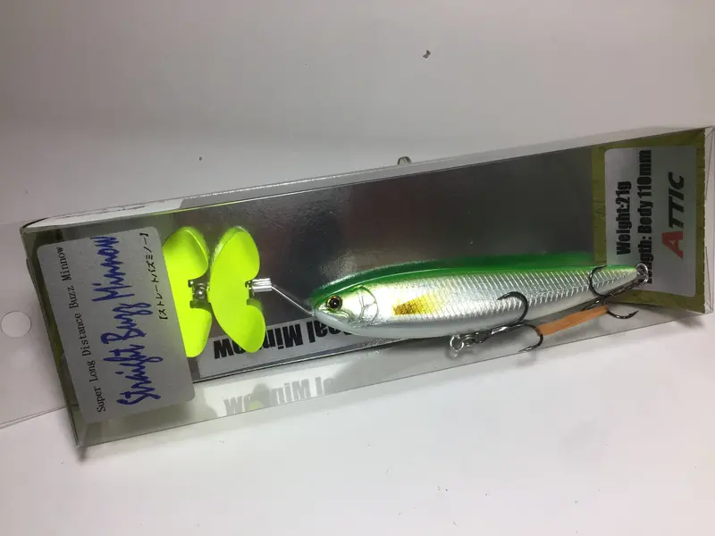 Attic Straight Buzz Minnow 110 Topwater Lure – Chart Ayu Color 1