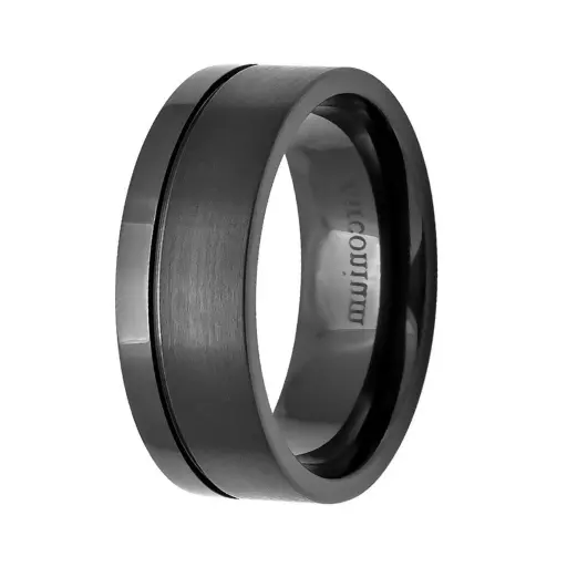 Axis Black Zirconium Ring: Brushed Pipe-Cut Edge & Polished Step Detail – 8Mm 1