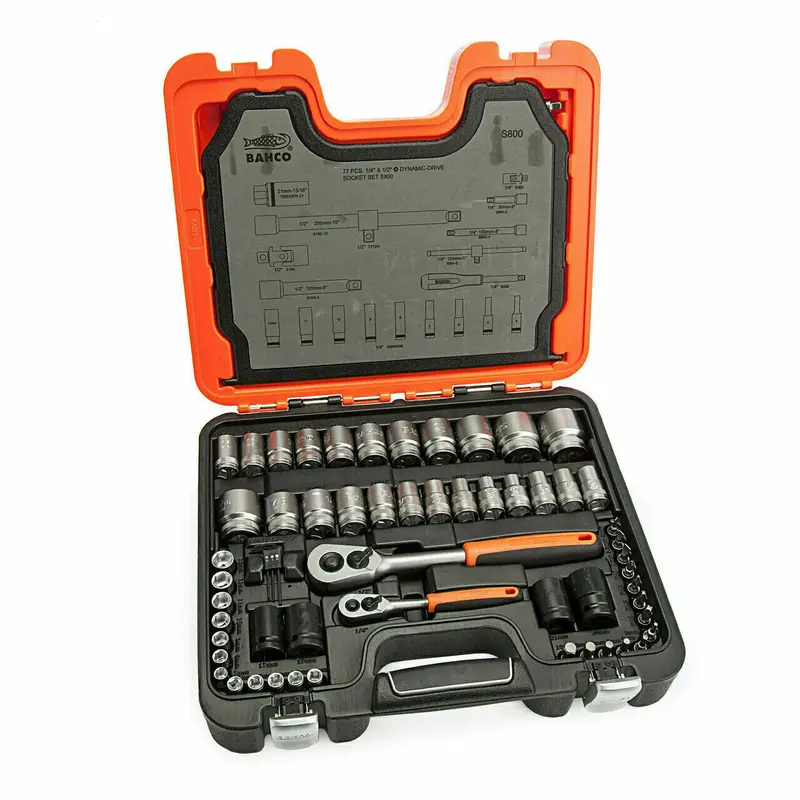 Bahco S800 77-Piece Dual-Drive Metric And Imperial Socket Set (1/4" & 1/2") 1