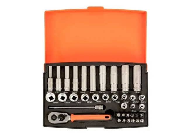 Bahco Sl25L 37-Piece Bit & Socket Set — 1/4" Drive, Standard & Deep Sockets (4–13Mm) 1