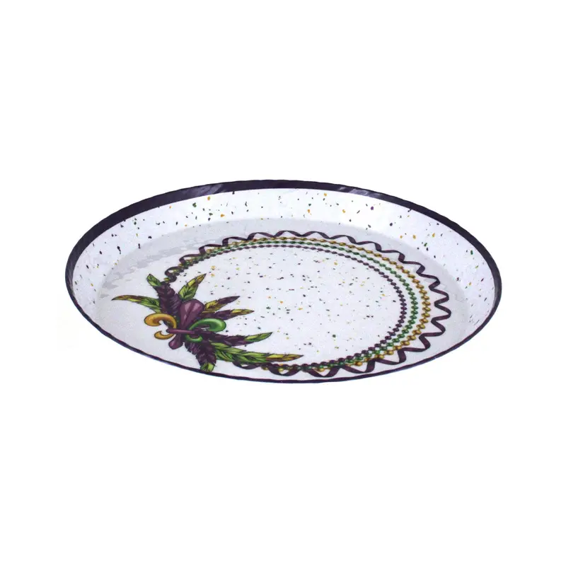 Beads-And-Feathers Melamine Round Platter – Statement Serving Piece 1