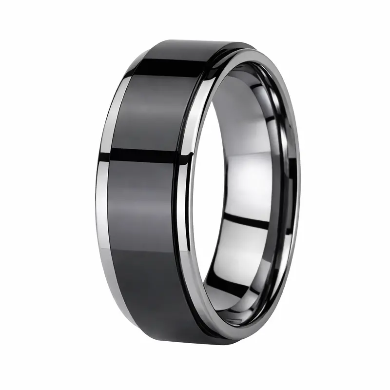 Black Ceramic-Coated Tungsten Wedding Band With Gleaming Polished Edges – 8Mm 1