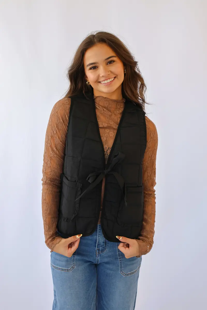 Black & Leopard-Print Quilted Vest 1