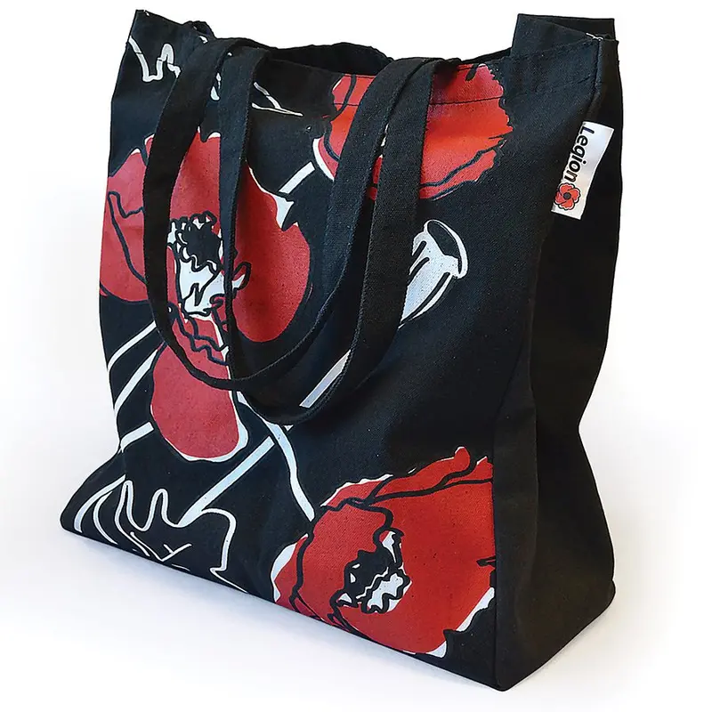 Black Poppy Canvas Tote Bag – Reusable Shopping Carrier 1