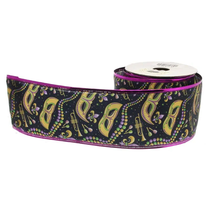 Blaring Trumpets Mardi Gras Ribbon – 2.5" × 10 Yards 1