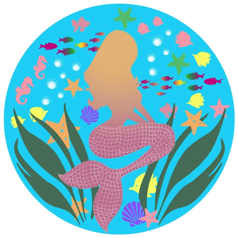 Blue Mermaid-Themed Round Beach Towel 1