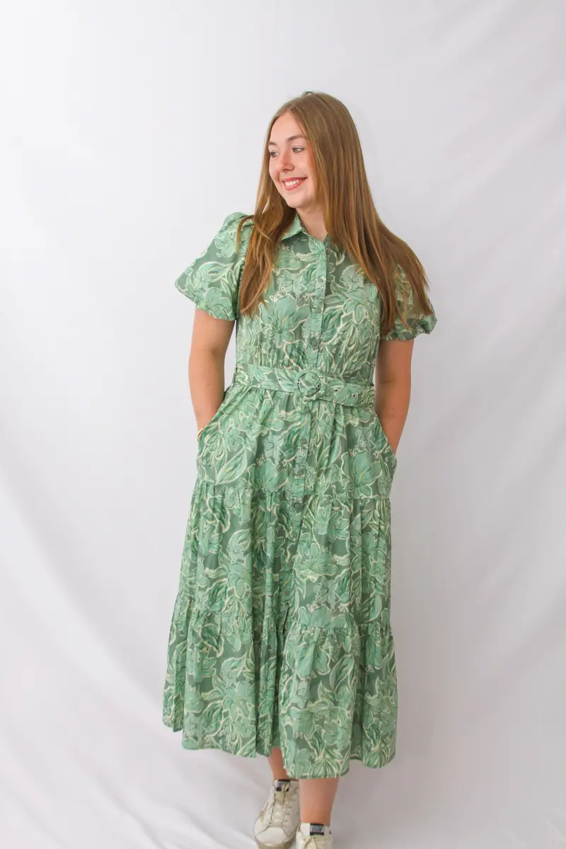 Botanical Print Flowy Midi Dress 1