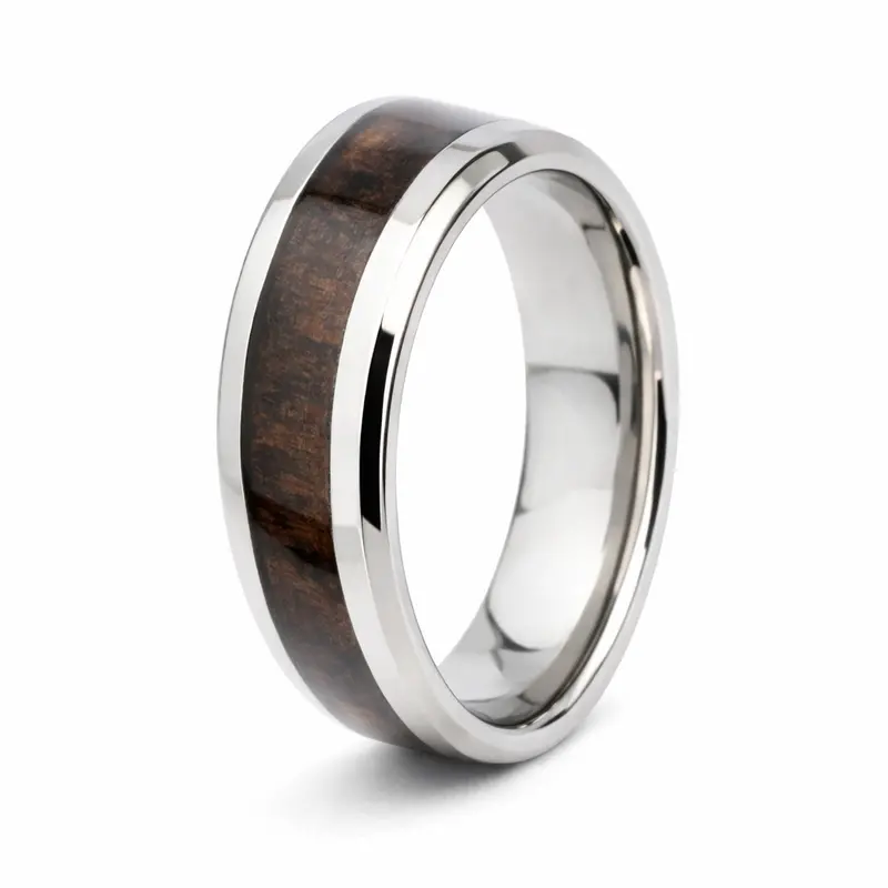 Brazilian Rosewood Center Inlay Titanium Ring – 8Mm Width 1