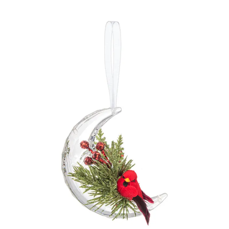 Cardinal Perched On Crescent Moon Glass Ornament 1