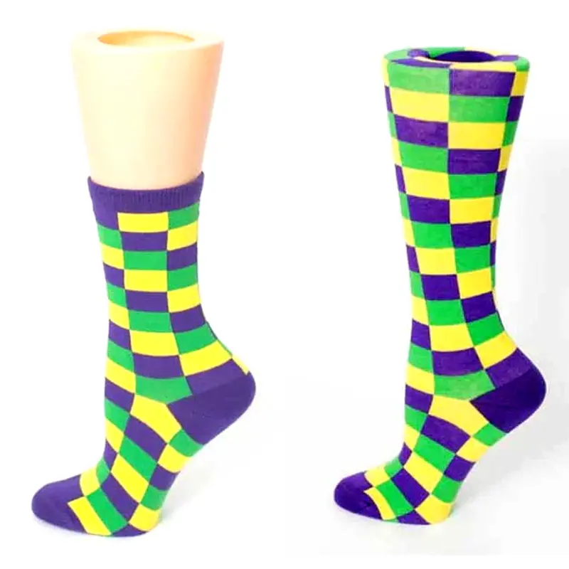 Checkerboard-Print Mardi Gras Socks – Festive Cotton Blend 1