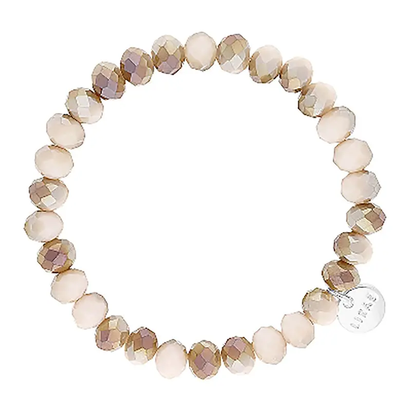 Clarksville 8Mm Beige Mix Crystal Bracelet – Earthy Silver-Tone Blend 1