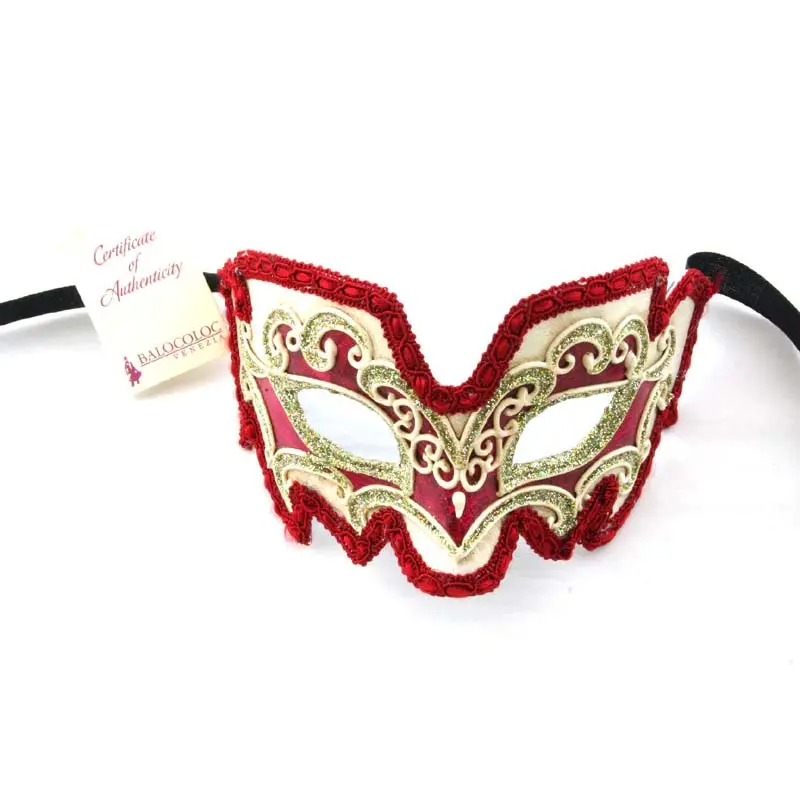 Colombina Mask With Glitter Accents In White And Red 1