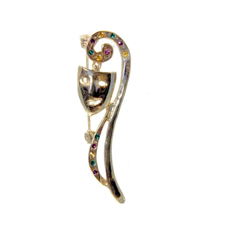 Colorful Crystal Comedy Mask Pin In Gold 1