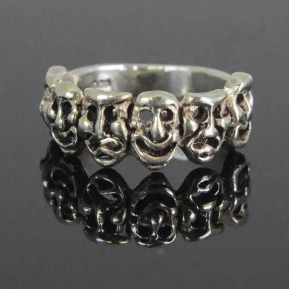 Comedy And Tragedy Dual-Face Ring In Sterling Silver – Size 6 1