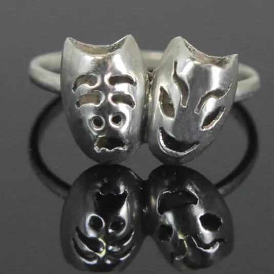 Comedy And Tragedy Dual-Face Sterling Silver Ring – Size 4 1