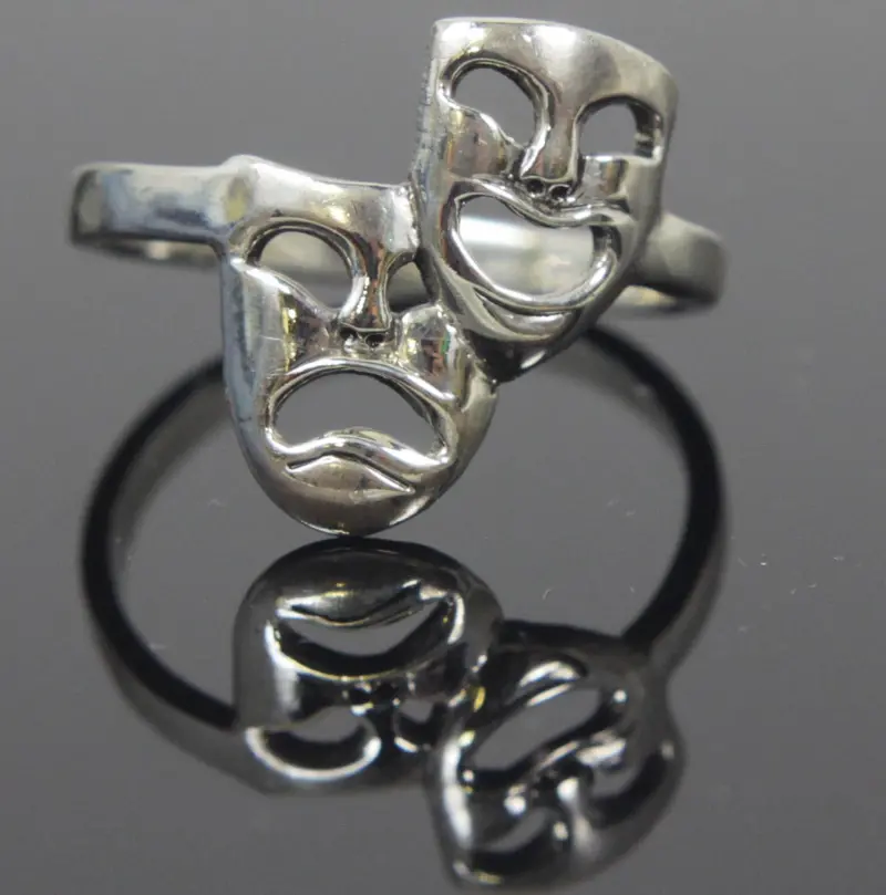 Comedy And Tragedy Theater Mask Ring – Sterling Silver, Size 5.5 1