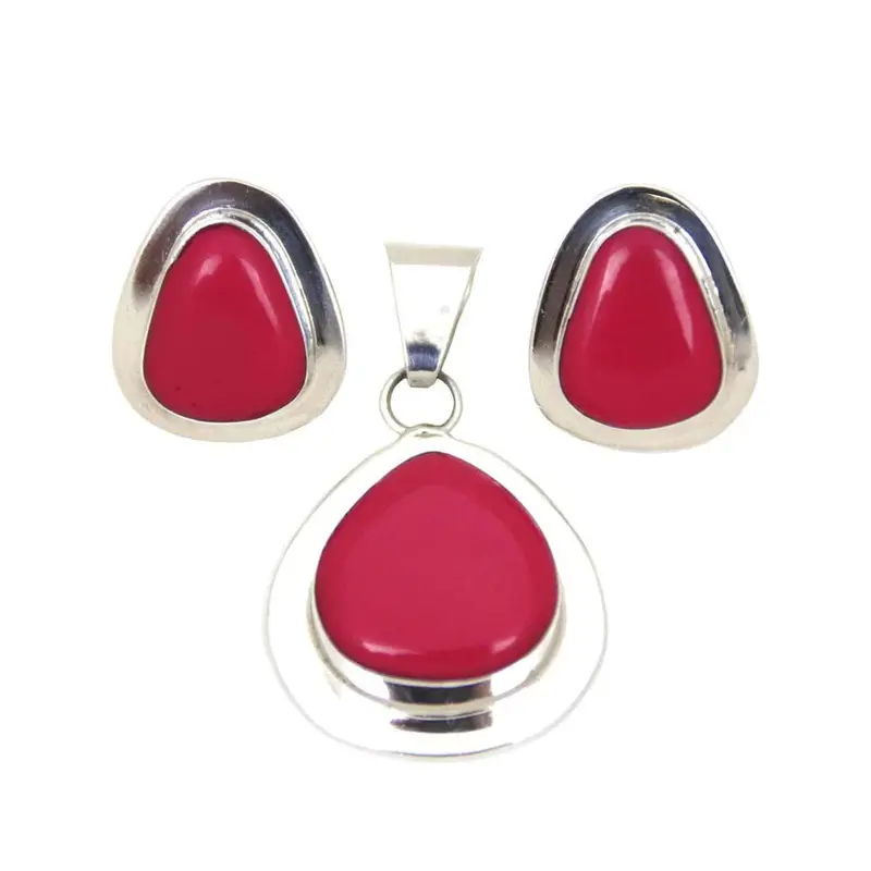 Coral Accent Sterling Silver Pendant And Earring Set 1