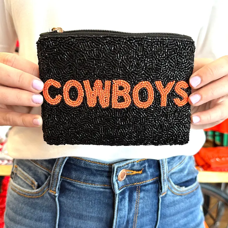 Cowboys-Themed Beaded Crossbody Pouch 1