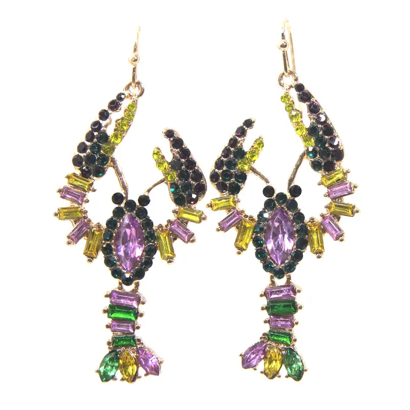 Crawfish-Motif Mardi Gras Earrings 1