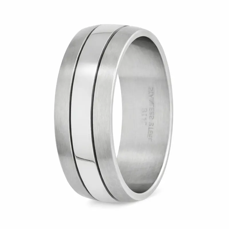Crestline Wide Stainless Steel Wedding Ring – Dual-Texture Design (Brushed Center + Polished Edges) – 9Mm 1