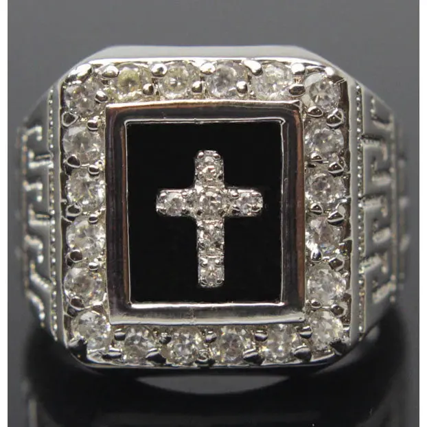 Cross-Design Sterling Silver Ring With Diamond-Cut Cz – Size 9 1