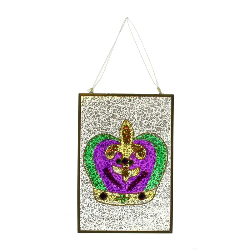 Crown-Shaped Crackled Wall Hanging – Mardi Gras Decor 1