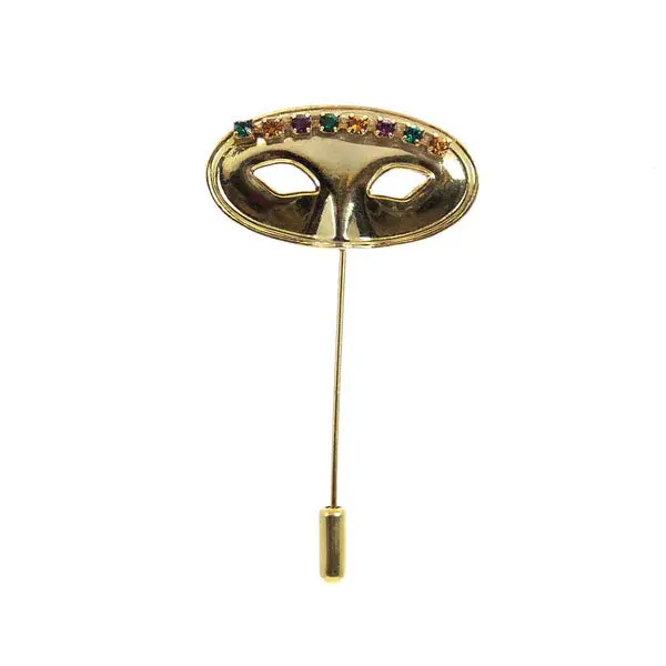 Crystal-Embellished Hat Pin Featuring A Mask 1