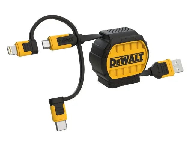 Dewalt 3-In-1 Retractable Charging Cable – 0.9M (3Ft) Usb-A/Micro-Usb/Usb-C (Dwt1311364) 1