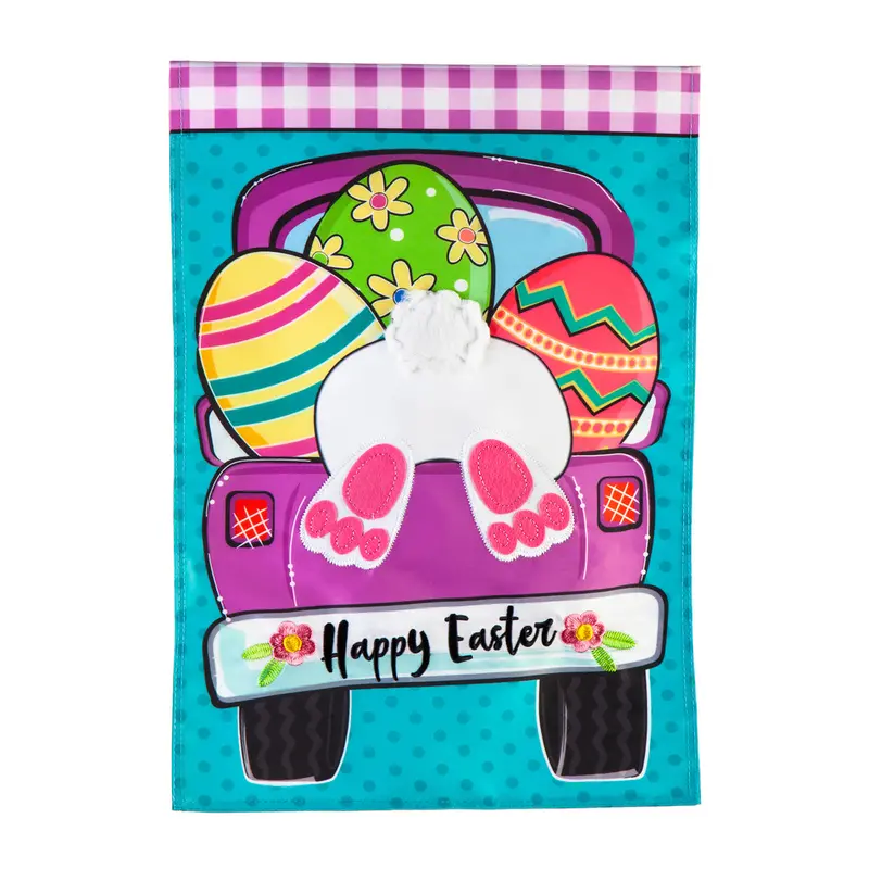 Easter Truck Bunny Garden Flag With Playful Bottom Design 1