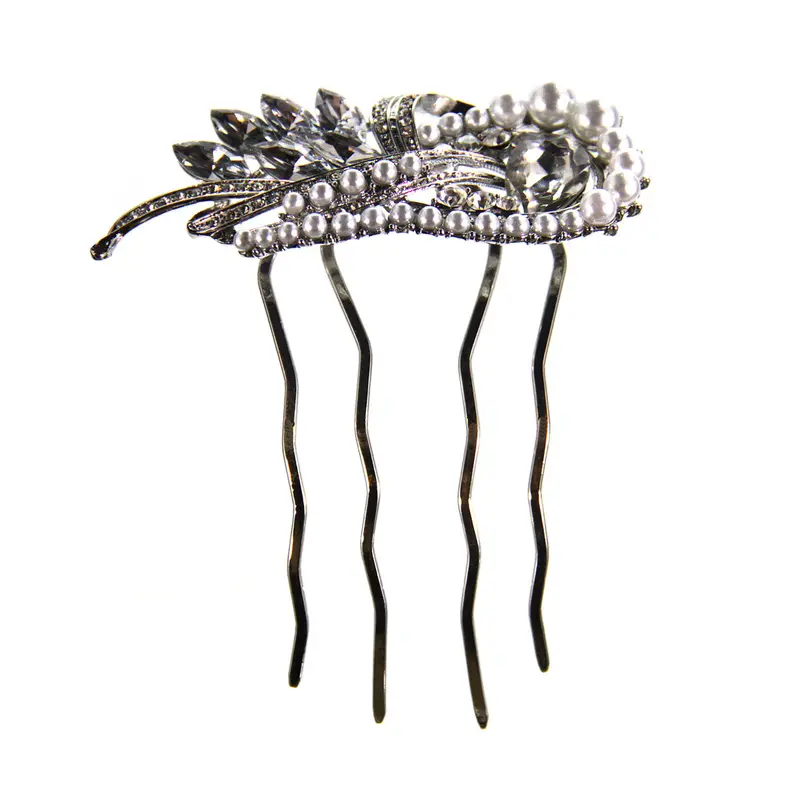 Elegant Rhinestone And Pearl Hair Comb 1