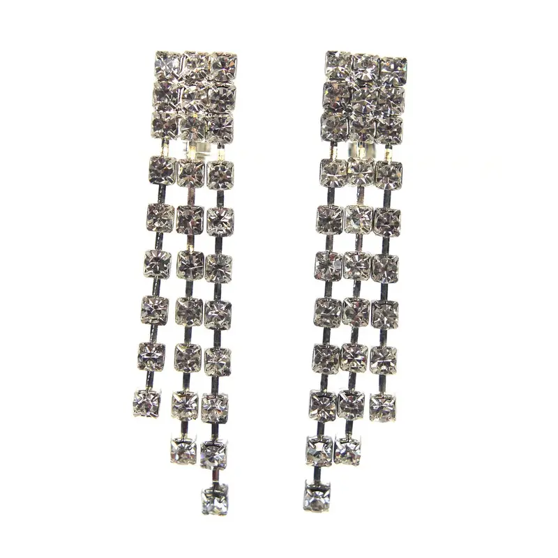 Elegant Rhinestone Long Clip-On Earrings 1