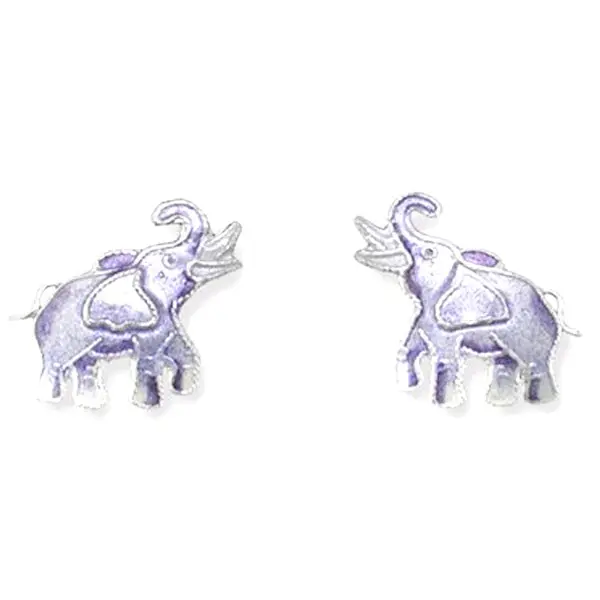 Elephant-Shaped Sterling Silver & Enamel Post Earrings 1