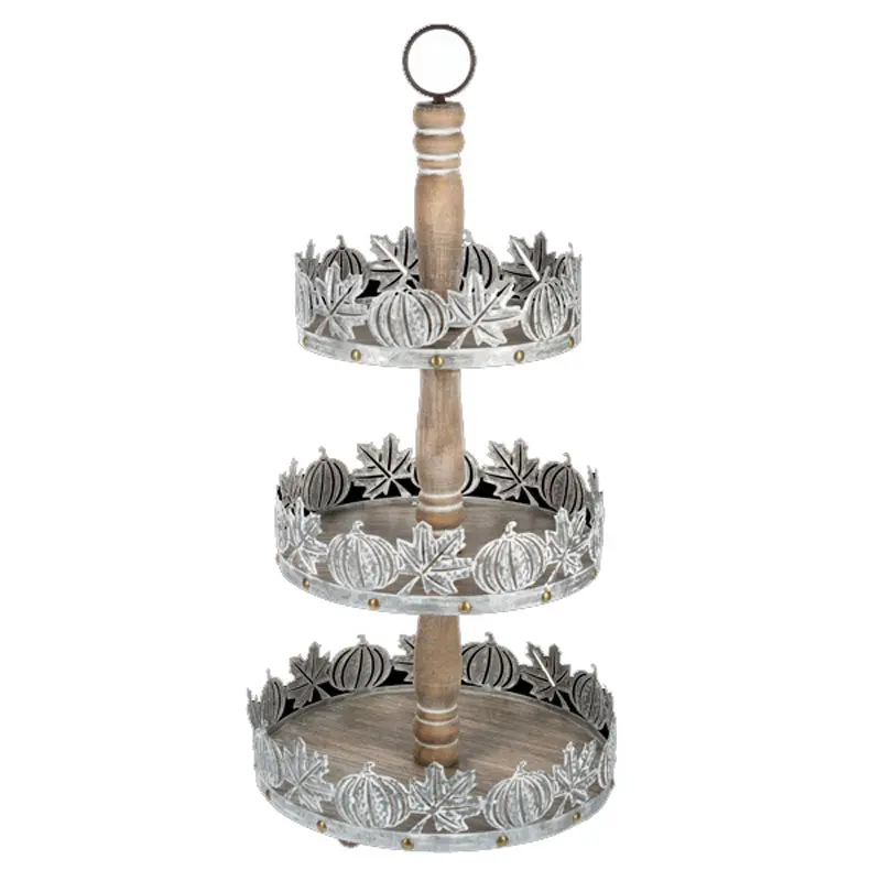 Embossed Pumpkin And Autumn Leaves Three-Tier Display Stand 1