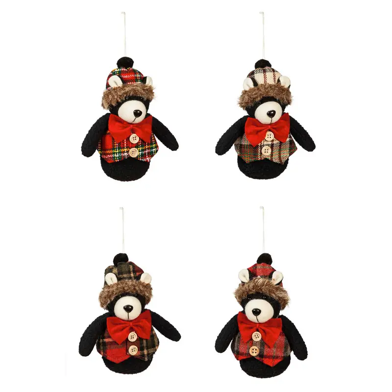 Fabric Black Bear Ornament In Vintage Vest 1
