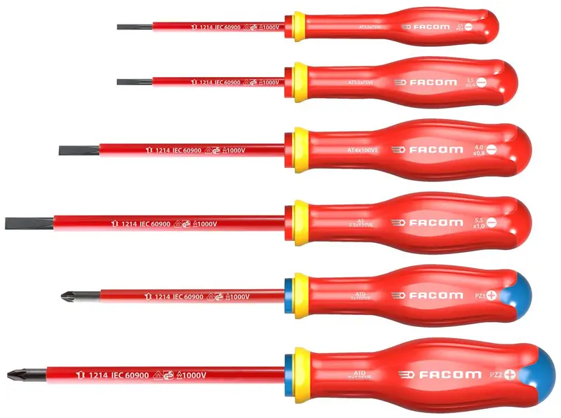 Facom Atdve.J6Pb 6-Piece Vde-Rated Protwist® Screwdriver Set (Pozi & Slotted) 1