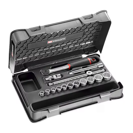 Facom J.161-2P12U 3/8" Drive 16-Piece Imperial Socket Set – Bi-Hexagon (12-Point), 1/4" To 7/8" 1