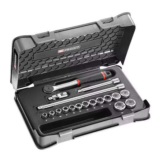 Facom J.161-2P6 3/8" Drive 18-Piece Metric Socket Set – Hexagon (6-Point), 8Mm To 22Mm 1