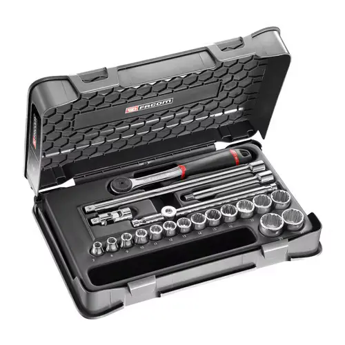Facom J.161-3P12 3/8" Drive 20-Piece Metric Socket Set – Bi-Hexagon (12-Point), 7Mm To 22Mm 1