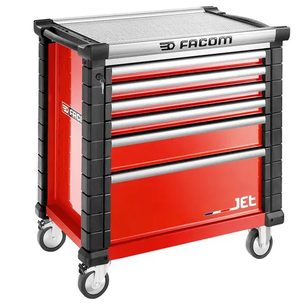 Facom Jet.6M4A Red 6-Drawer Mobile Roller Cabinet – Low-Profile Base 1