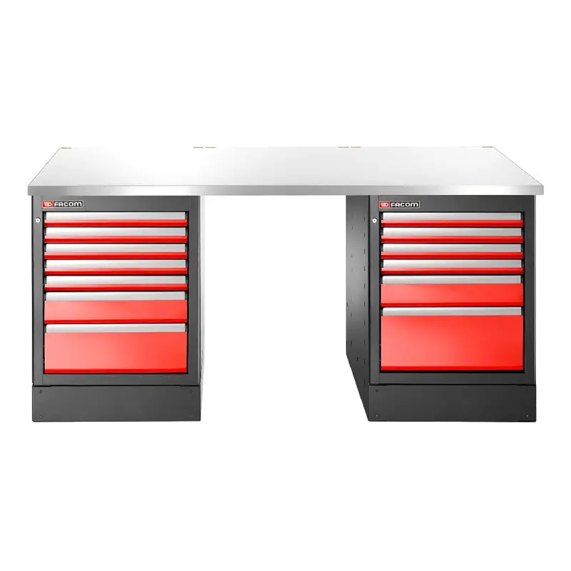 Facom Jetline+ Stainless Steel High Workbench – 2M Length With 13-Drawer Modular Base 1