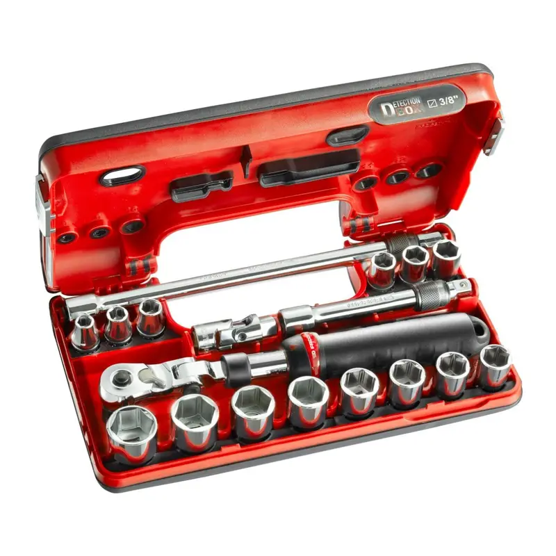 Facom Jxl.Dbox1 3/8" Drive 18-Piece Metric Flexi-Head Ratchet Socket Set – Hexagon (6-Point), 8Mm To 22Mm 1