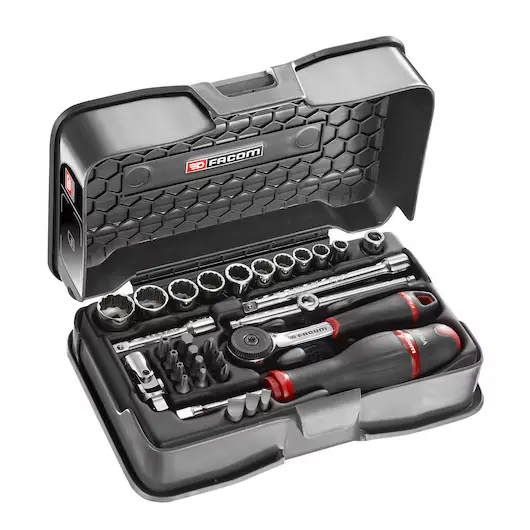Facom Rb.161-4P12U 1/4" Drive 31-Piece Imperial Socket & Bit Set – Bi-Hexagon (12-Point), 3/16" To 9/16" 1